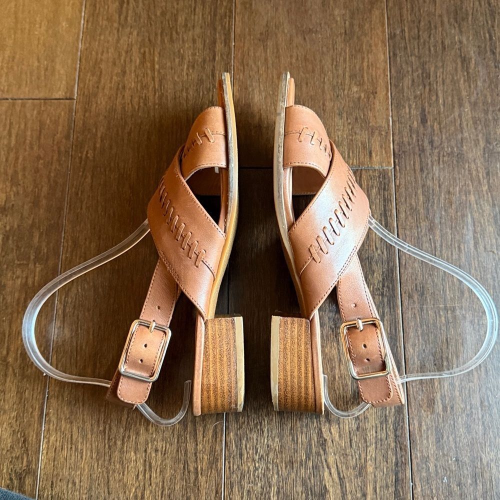 Jack Rogers Amelia City Sandal Leather Whipstitch Block Heel Slingback Women's 7 - Picture 6 of 10